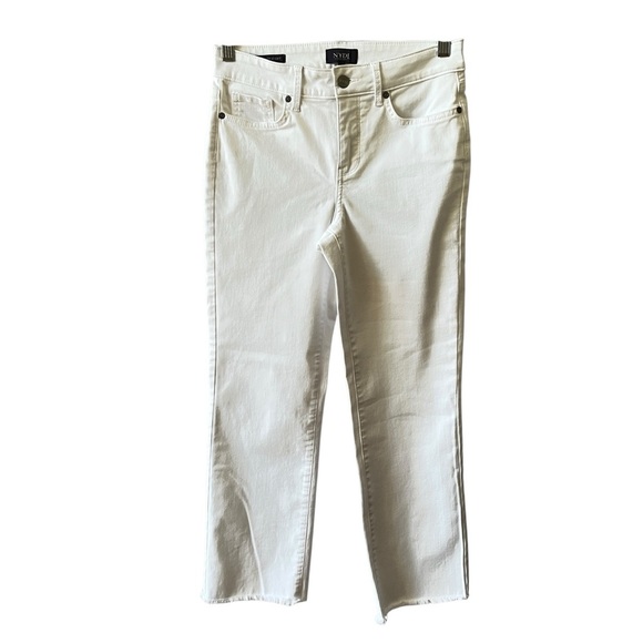 NYDJ MARILYN STRAIGHT JEANS 2 OPTIC WHITE FRAY HEM CROPPED STRETCH SUMMER CHIC - Picture 2 of 11